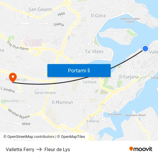 Valletta Ferry to Fleur de Lys map