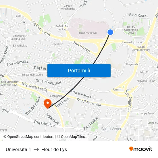 Universita 1 to Fleur de Lys map