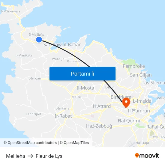 Mellieha to Fleur de Lys map
