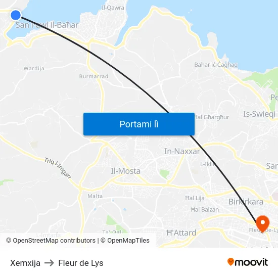 Xemxija to Fleur de Lys map