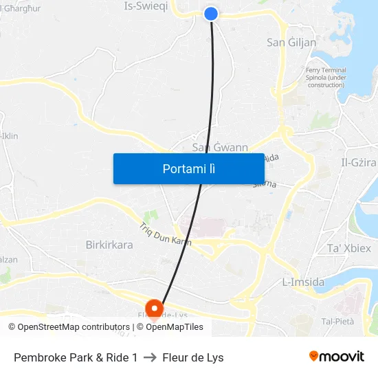 Pembroke Park & Ride 1 to Fleur de Lys map
