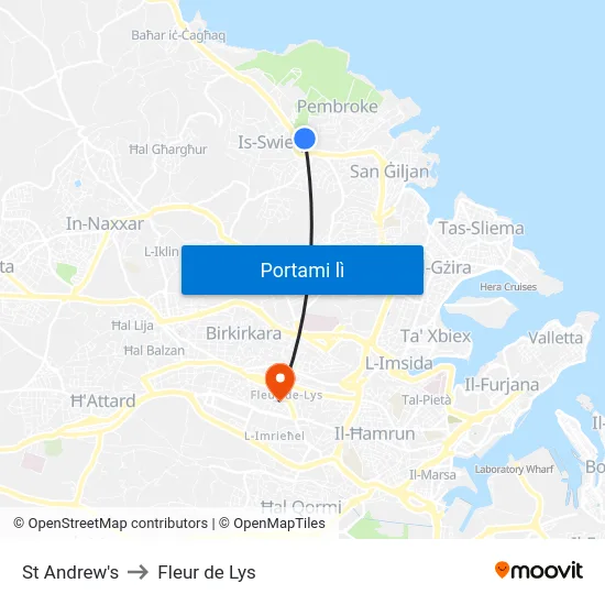 St Andrew's to Fleur de Lys map