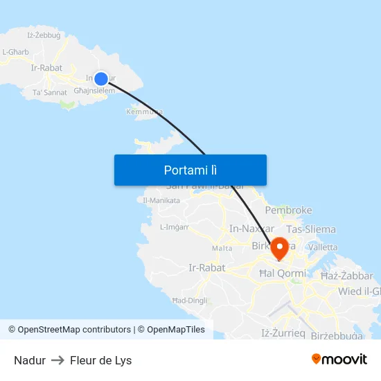 Nadur to Fleur de Lys map