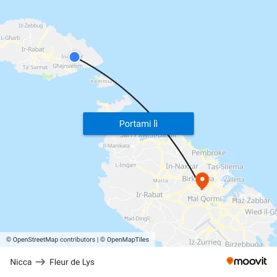 Nicca to Fleur de Lys map