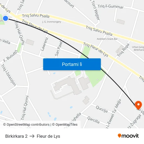 Birkirkara 2 to Fleur de Lys map