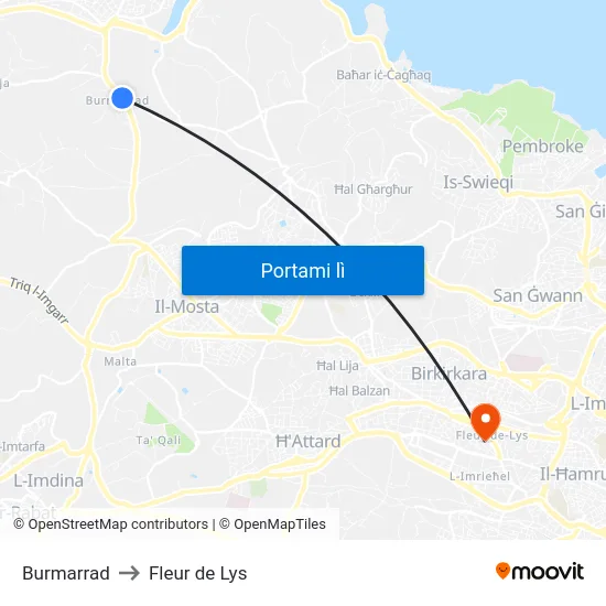 Burmarrad to Fleur de Lys map