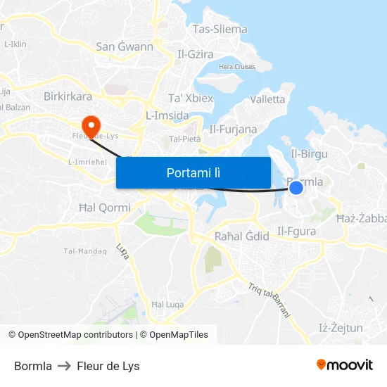 Bormla to Fleur de Lys map