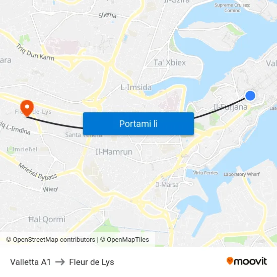 Valletta A1 to Fleur de Lys map