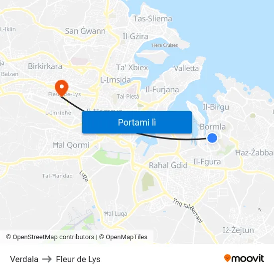 Verdala to Fleur de Lys map