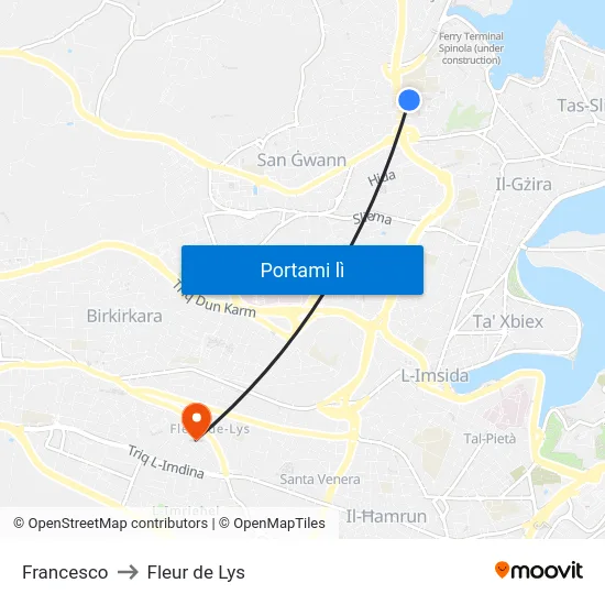 Francesco to Fleur de Lys map