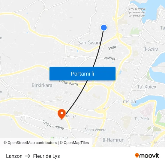 Lanzon to Fleur de Lys map