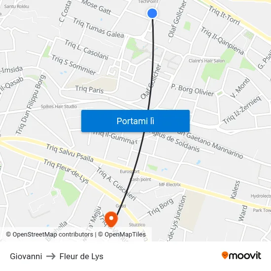 Giovanni to Fleur de Lys map