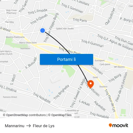 Mannarinu to Fleur de Lys map