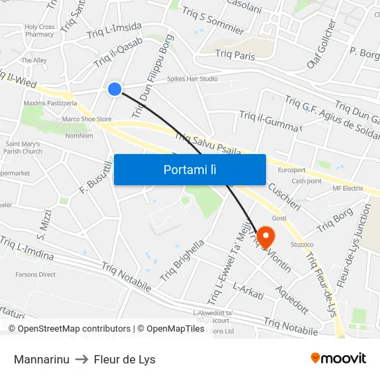 Mannarinu to Fleur de Lys map