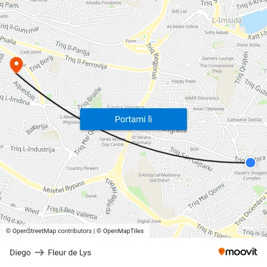Diego to Fleur de Lys map
