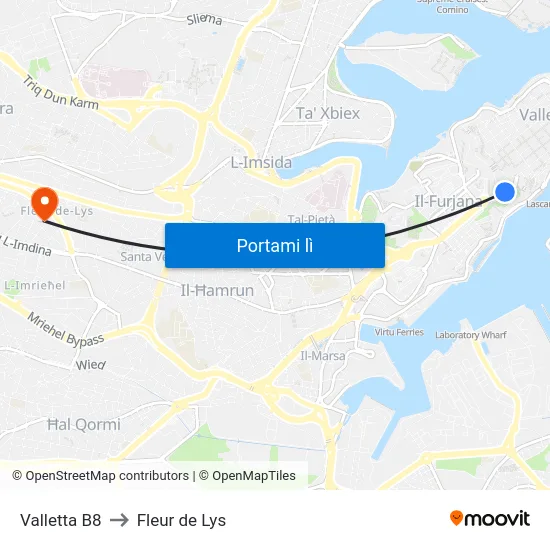 Valletta B8 to Fleur de Lys map
