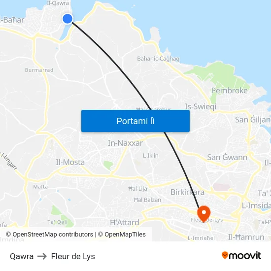 Qawra to Fleur de Lys map