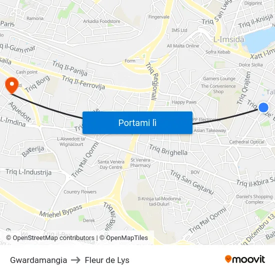 Gwardamangia to Fleur de Lys map