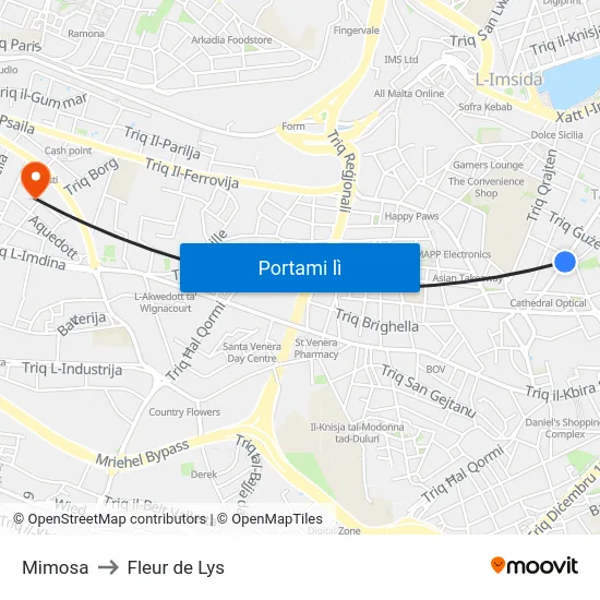 Mimosa to Fleur de Lys map