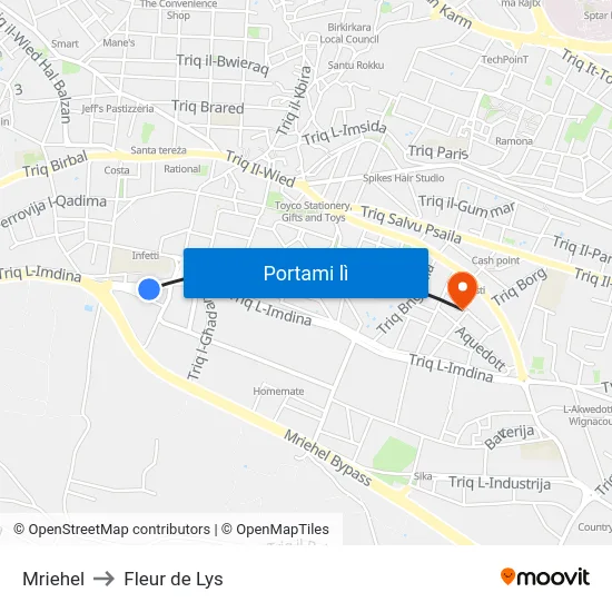 Mriehel to Fleur de Lys map