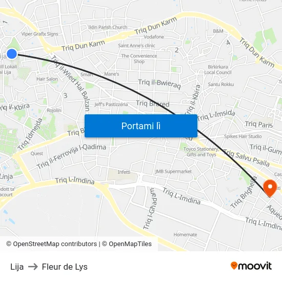 Lija to Fleur de Lys map