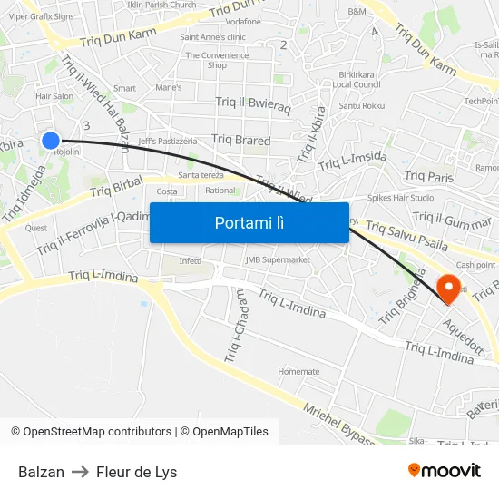 Balzan to Fleur de Lys map