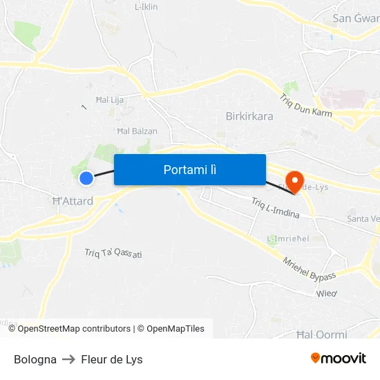 Bologna to Fleur de Lys map