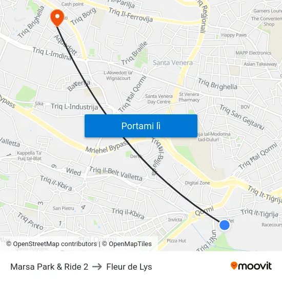 Marsa Park & Ride 2 to Fleur de Lys map