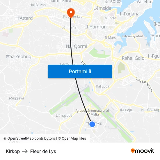 Kirkop to Fleur de Lys map