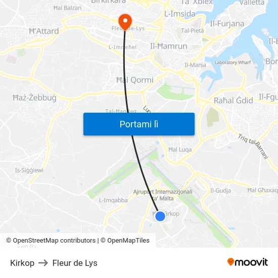 Kirkop to Fleur de Lys map