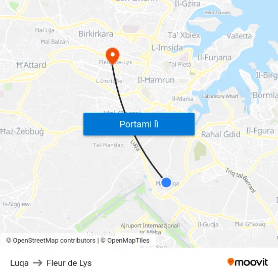 Luqa to Fleur de Lys map