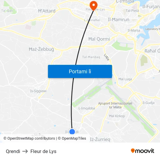 Qrendi to Fleur de Lys map