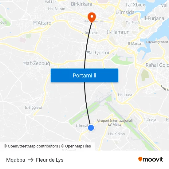 Mqabba to Fleur de Lys map