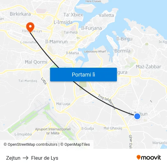 Zejtun to Fleur de Lys map