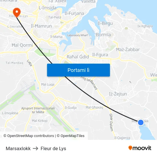 Marsaxlokk to Fleur de Lys map