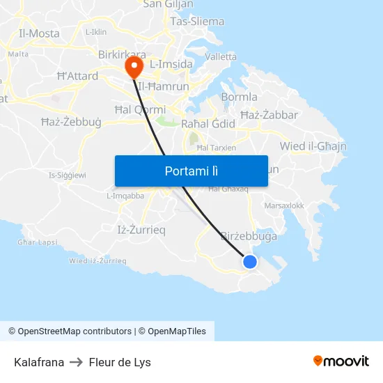 Kalafrana to Fleur de Lys map