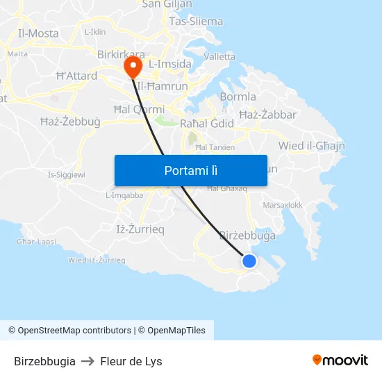 Birzebbugia to Fleur de Lys map