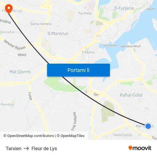 Tarxien to Fleur de Lys map