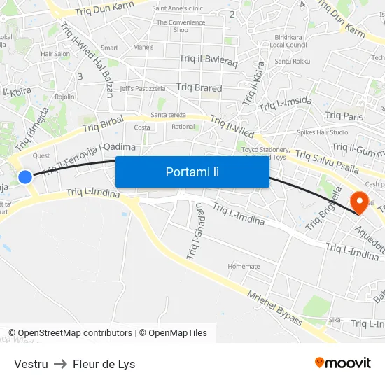 Vestru to Fleur de Lys map