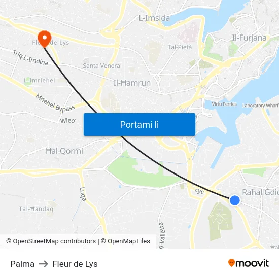Palma to Fleur de Lys map