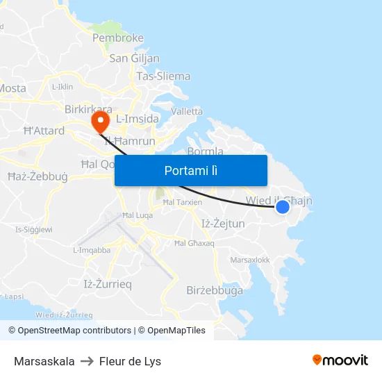 Marsaskala to Fleur de Lys map