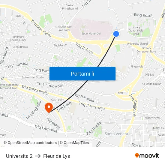 Universita 2 to Fleur de Lys map