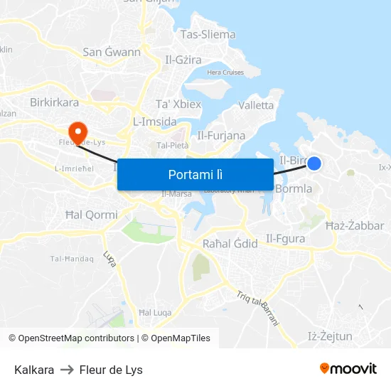 Kalkara to Fleur de Lys map