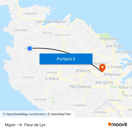 Mgarr to Fleur de Lys map