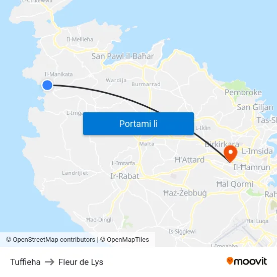 Tuffieha to Fleur de Lys map