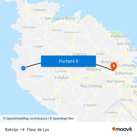 Bahrija to Fleur de Lys map