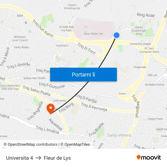 Universita 4 to Fleur de Lys map