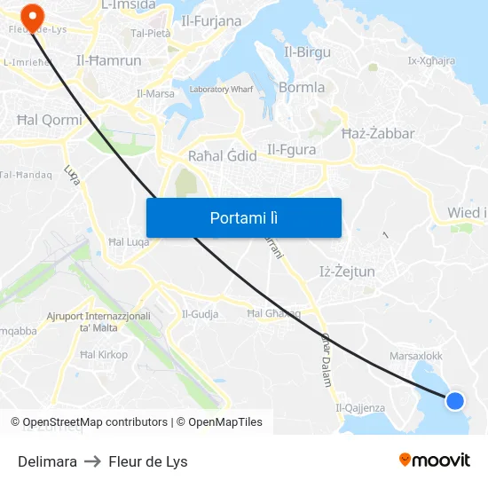 Delimara to Fleur de Lys map