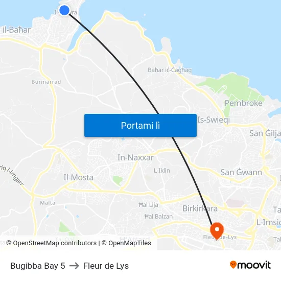 Bugibba Bay 5 to Fleur de Lys map