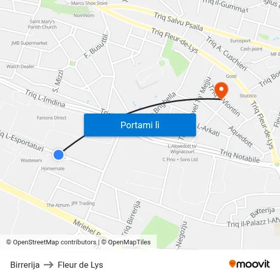 Birrerija to Fleur de Lys map